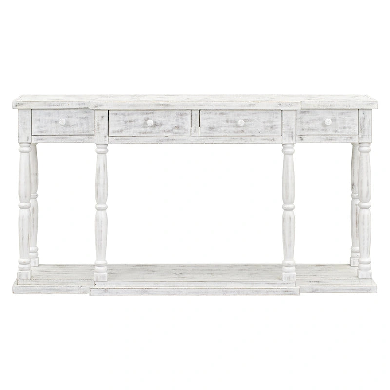 Console 4 tiroirs avec étagère inférieure | Noir vieilli / Bleu marine / Blanc vieilli