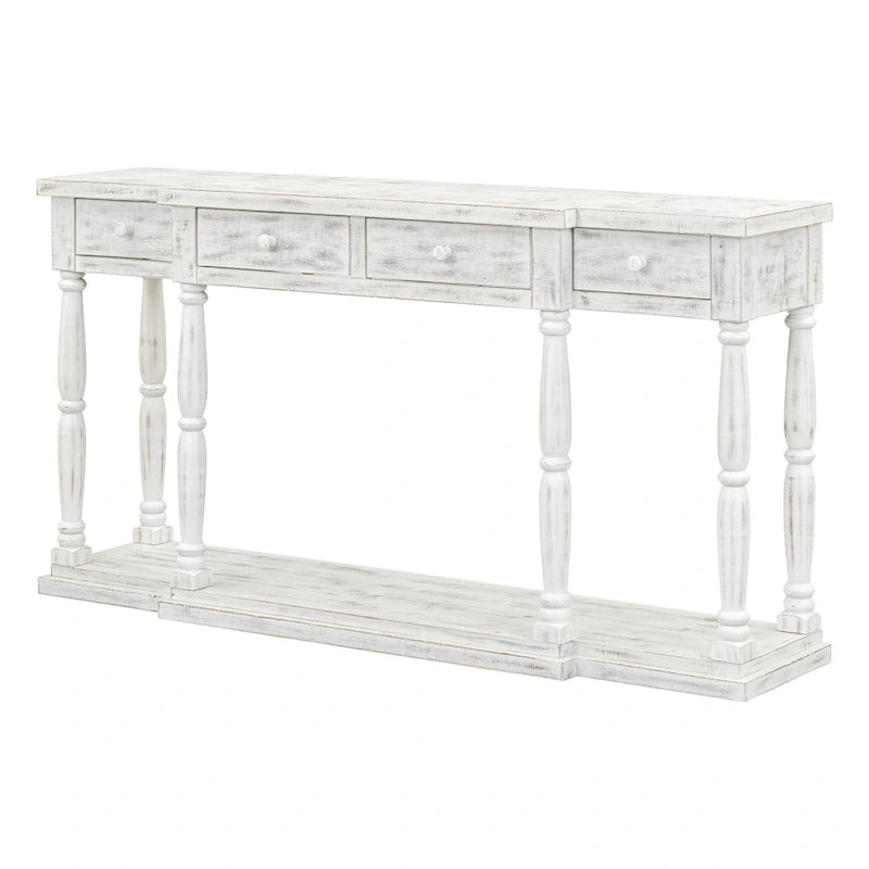 Console 4 tiroirs avec étagère inférieure | Noir vieilli / Bleu marine / Blanc vieilli