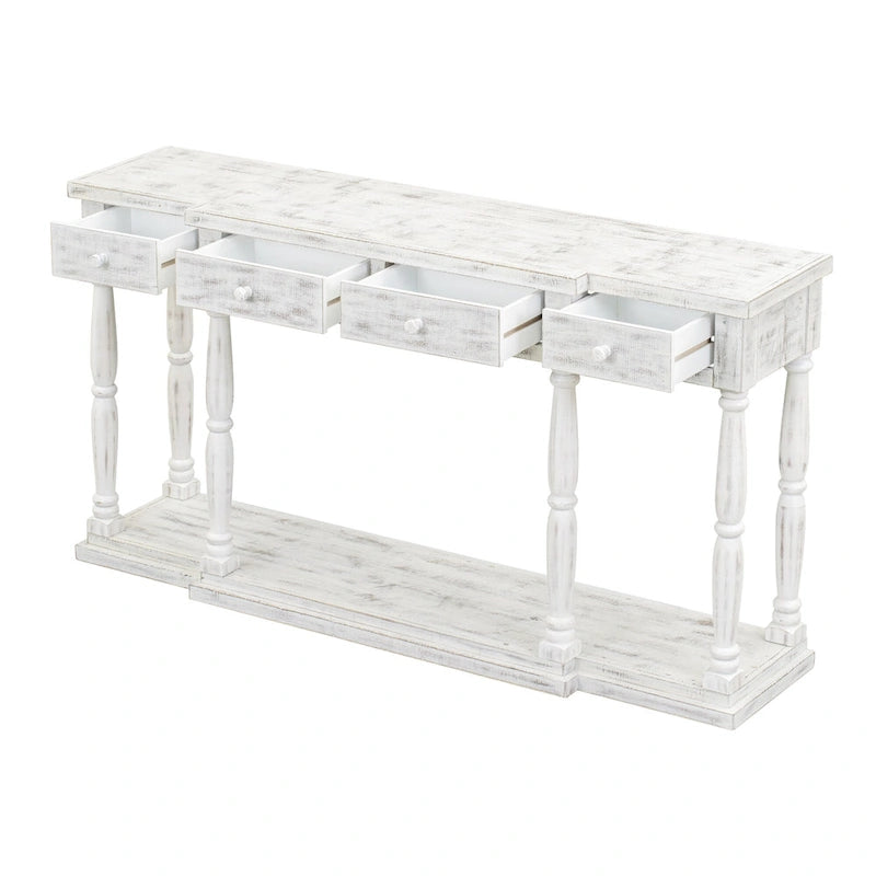 Console 4 tiroirs avec étagère inférieure | Noir vieilli / Bleu marine / Blanc vieilli