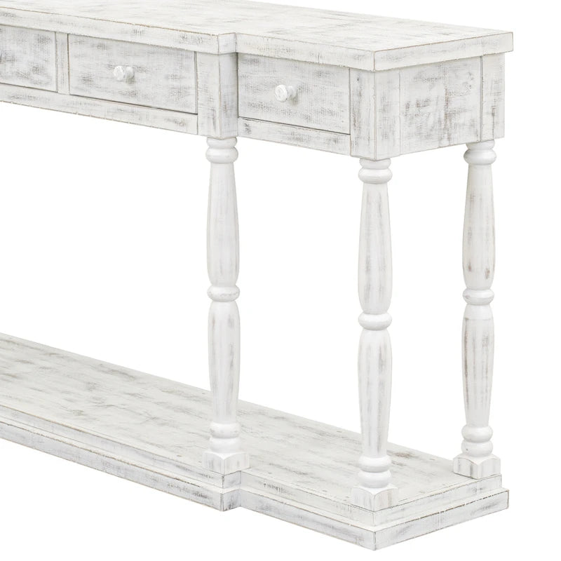 Console 4 tiroirs avec étagère inférieure | Noir vieilli / Bleu marine / Blanc vieilli