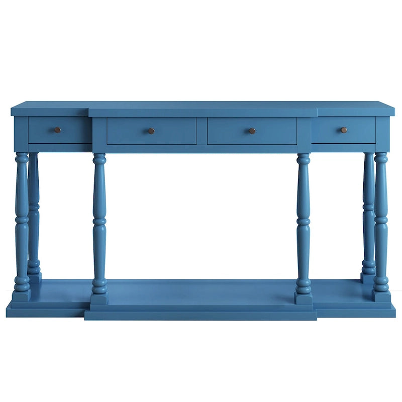 Console 4 tiroirs avec étagère inférieure | Noir vieilli / Bleu marine / Blanc vieilli