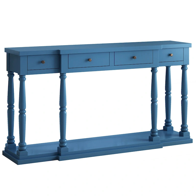 Console 4 tiroirs avec étagère inférieure | Noir vieilli / Bleu marine / Blanc vieilli
