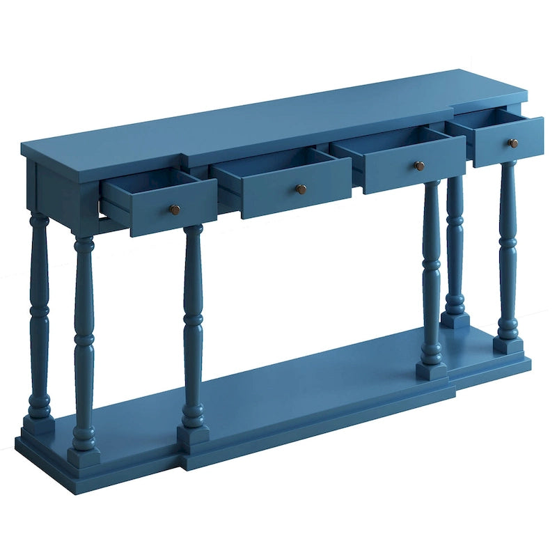 Console 4 tiroirs avec étagère inférieure | Noir vieilli / Bleu marine / Blanc vieilli
