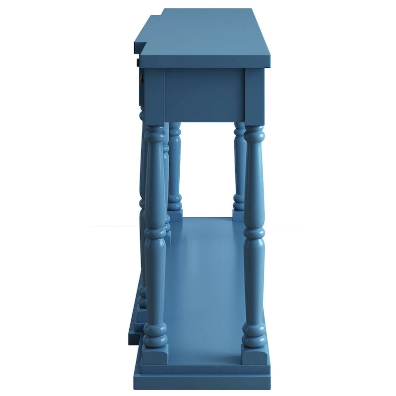 Console 4 tiroirs avec étagère inférieure | Noir vieilli / Bleu marine / Blanc vieilli