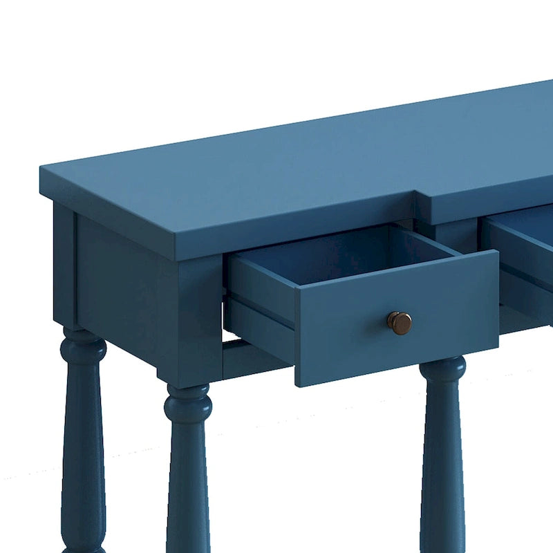Console 4 tiroirs avec étagère inférieure | Noir vieilli / Bleu marine / Blanc vieilli