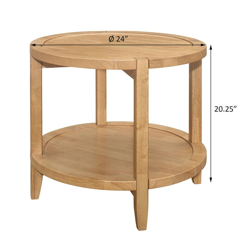 Table d'appoint ronde en érable avec étagère inférieure