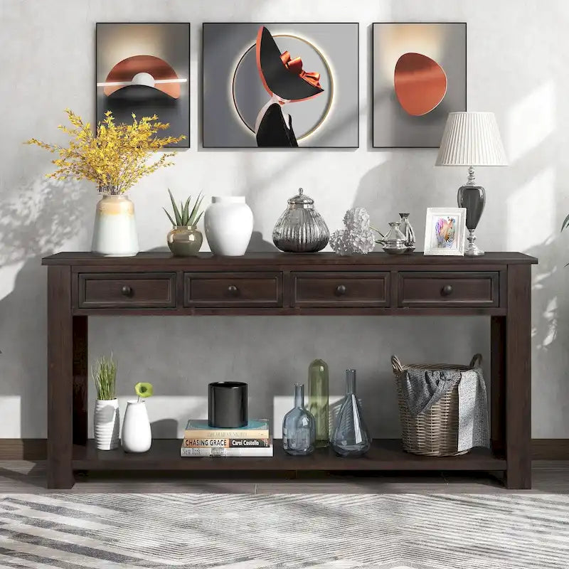 Table console avec 4 tiroirs et une étagère inférieure | Multicolore | Entrée Couloir