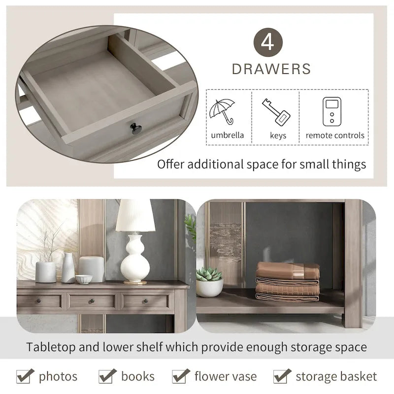 Table console avec 4 tiroirs et une étagère inférieure | Multicolore | Entrée Couloir