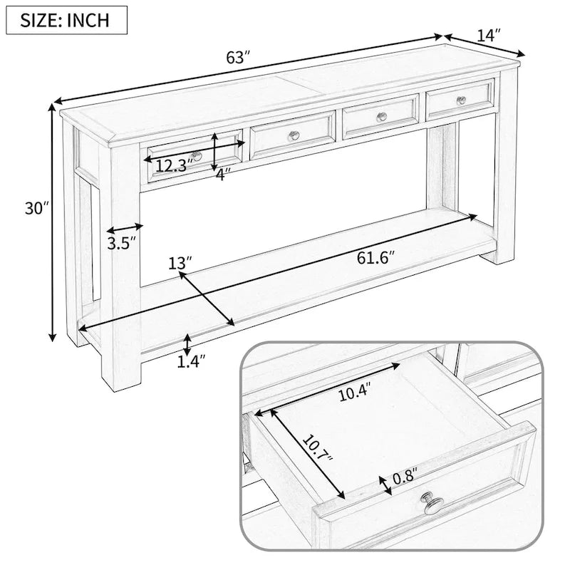 Table console avec 4 tiroirs et une étagère inférieure | Multicolore | Entrée Couloir