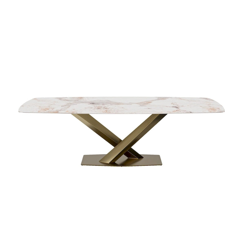 Table à manger rectangulaire en pierre frittée, blanc neige / Pandore, 6-8 places