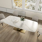 Table à manger rectangulaire en pierre frittée, blanc neige / Pandore, 6-8 places