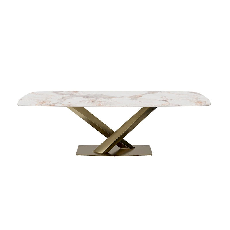Table à manger rectangulaire en pierre frittée, blanc neige / Pandore, 6-8 places