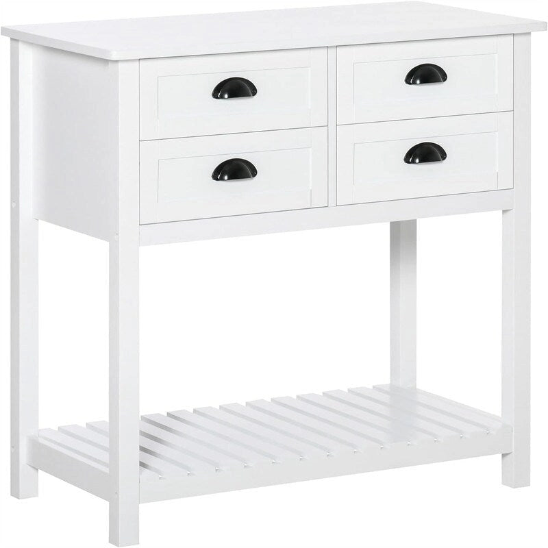 Meuble de rangement 4 tiroirs avec étagère supérieure, blanc/rouge/gris, 1 personne
