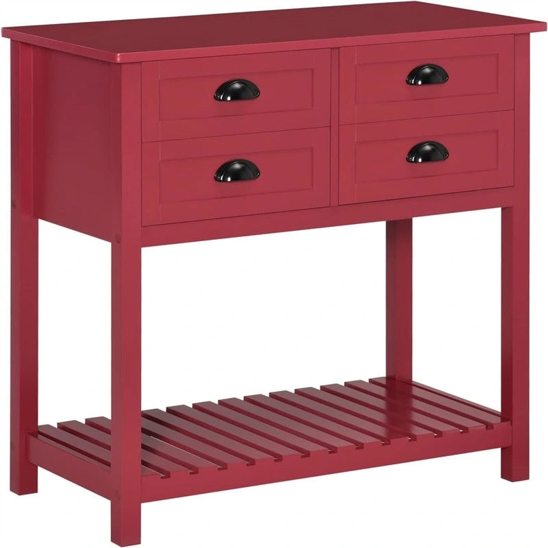 Meuble de rangement 4 tiroirs avec étagère supérieure, blanc/rouge/gris, 1 personne