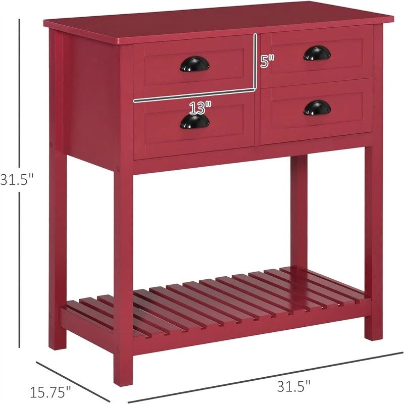Meuble de rangement 4 tiroirs avec étagère supérieure, blanc/rouge/gris, 1 personne