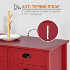Meuble de rangement 4 tiroirs avec étagère supérieure, blanc/rouge/gris, 1 personne