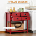 Meuble de rangement 4 tiroirs avec étagère supérieure, blanc/rouge/gris, 1 personne