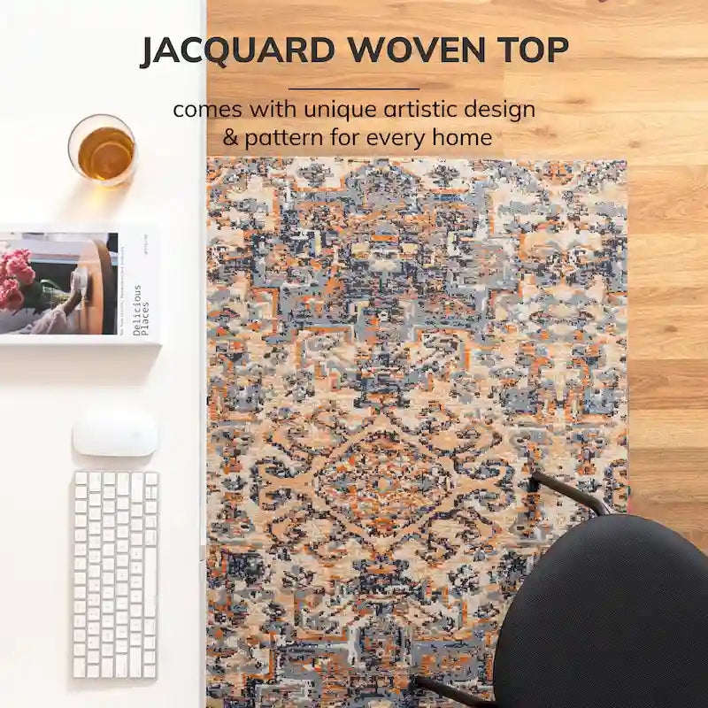 Tapis de chaise jacquard multicolore, pliable en deux, 102 x 137 cm, 1 personne