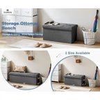 Banc Ottoman de Rangement Capitonnée en Lin Gris, 2 Places, 76 cm