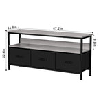 Meuble TV commode gris / noir / marron avec tiroirs, 2 étagères