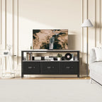 Meuble TV commode gris / noir / marron avec tiroirs, 2 étagères