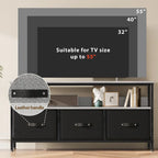 Meuble TV commode gris / noir / marron avec tiroirs, 2 étagères