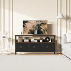 Meuble TV commode gris / noir / marron avec tiroirs, 2 étagères