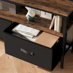 Meuble TV commode gris / noir / marron avec tiroirs, 2 étagères