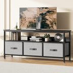 Meuble TV commode gris / noir / marron avec tiroirs, 2 étagères