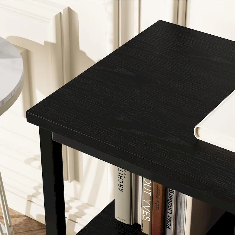 Meuble TV commode gris / noir / marron avec tiroirs, 2 étagères