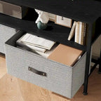 Meuble TV commode gris / noir / marron avec tiroirs, 2 étagères