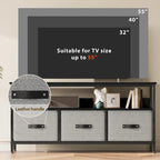 Meuble TV commode gris / noir / marron avec tiroirs, 2 étagères