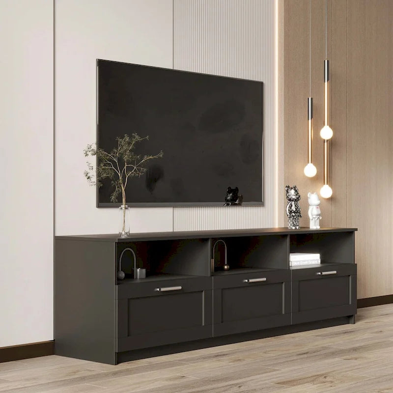 Meuble TV avec tiroirs, noir/blanc, 2 niveaux, convient aux téléviseurs jusqu'à 80"