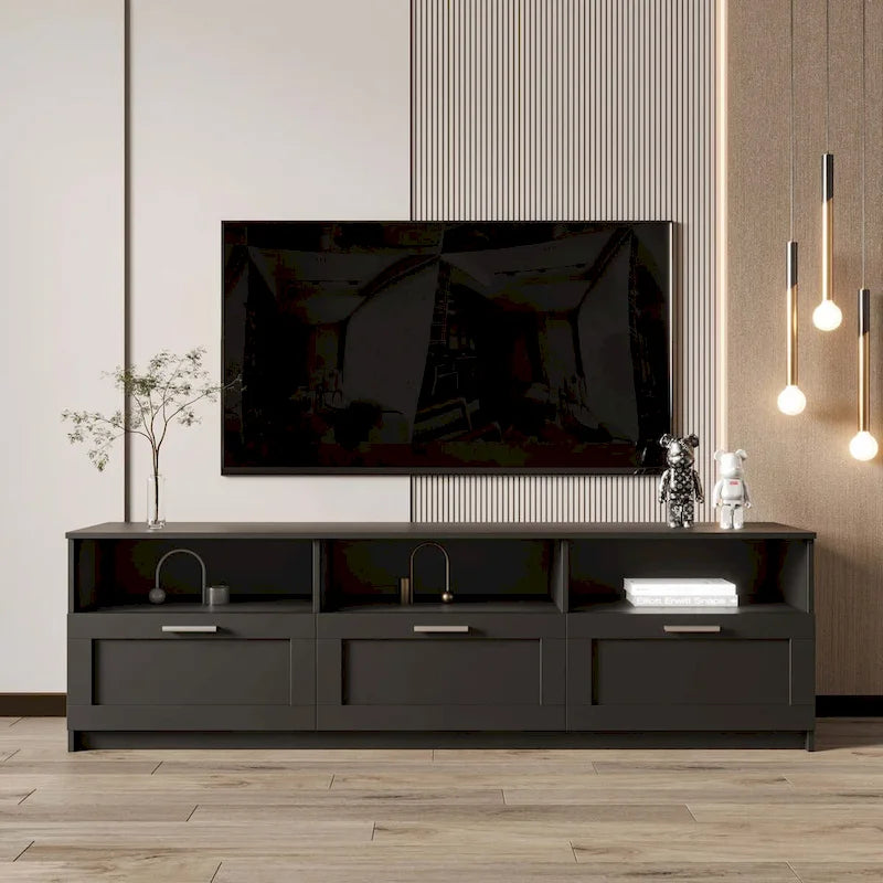 Meuble TV avec tiroirs, noir/blanc, 2 niveaux, convient aux téléviseurs jusqu'à 80"