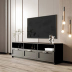 Meuble TV avec tiroirs, noir/blanc, 2 niveaux, convient aux téléviseurs jusqu'à 80"