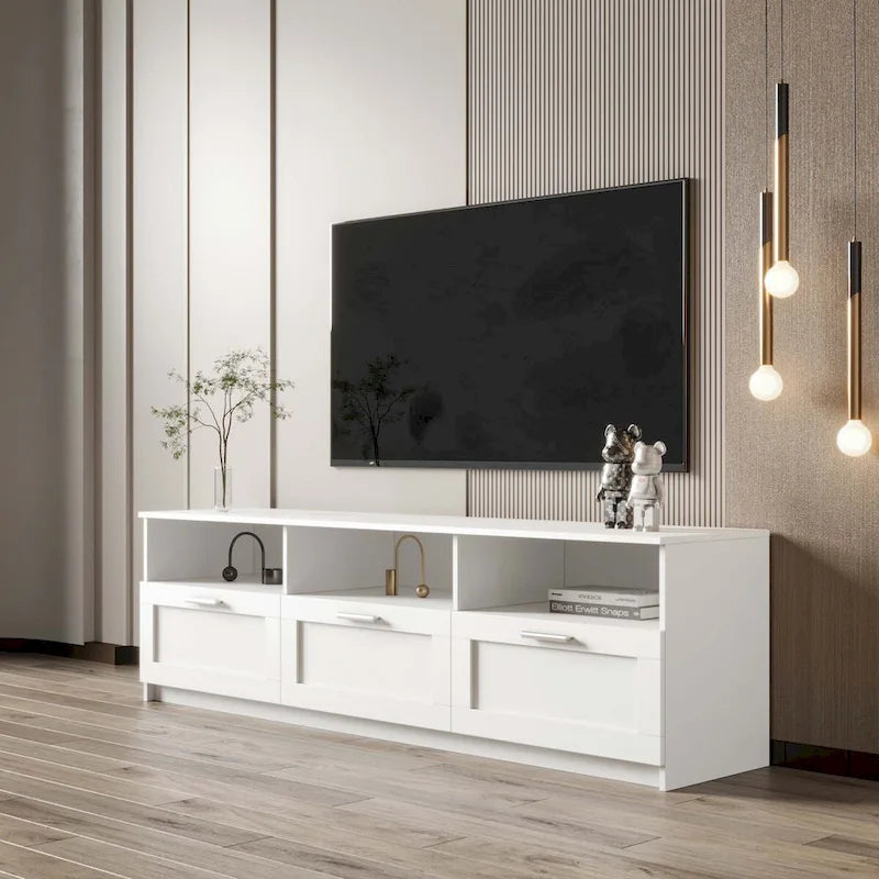 Meuble TV avec tiroirs, noir/blanc, 2 niveaux, convient aux téléviseurs jusqu'à 80"
