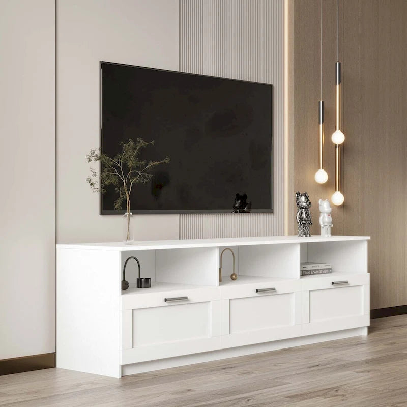 Meuble TV avec tiroirs, noir/blanc, 2 niveaux, convient aux téléviseurs jusqu'à 80"