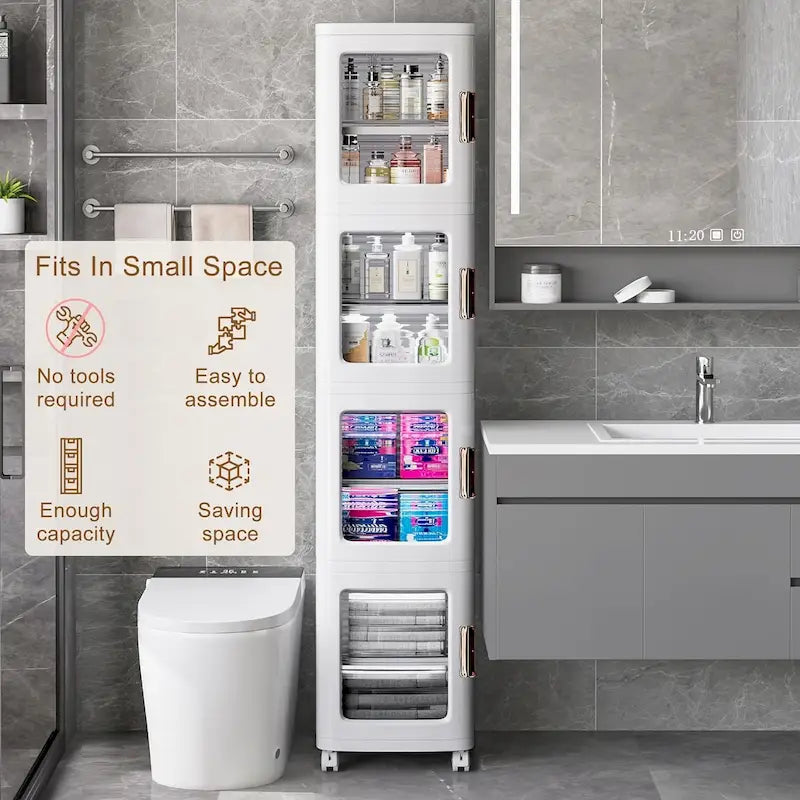 Meuble de rangement blanc à 4 niveaux, étroit, pliable et autoportant, pour une seule personne