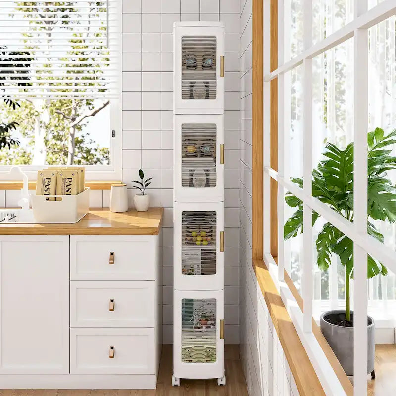 Meuble de rangement blanc à 4 niveaux, étroit, pliable et autoportant, pour une seule personne