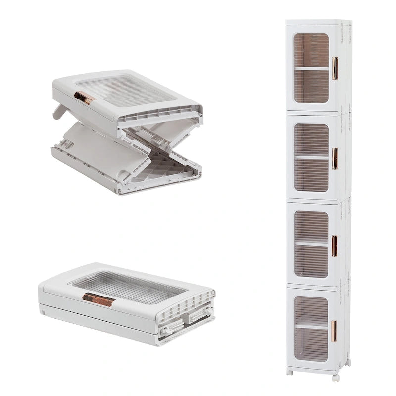 Meuble de rangement blanc à 4 niveaux, étroit, pliable et autoportant, pour une seule personne