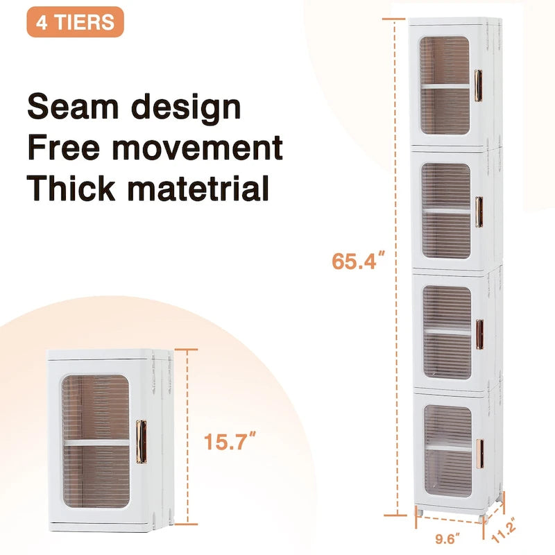 Meuble de rangement blanc à 4 niveaux, étroit, pliable et autoportant, pour une seule personne