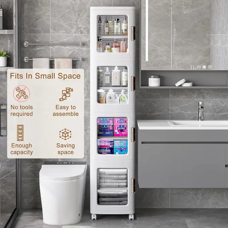 Meuble de rangement blanc à 4 niveaux, étroit, pliable et autoportant, pour une seule personne