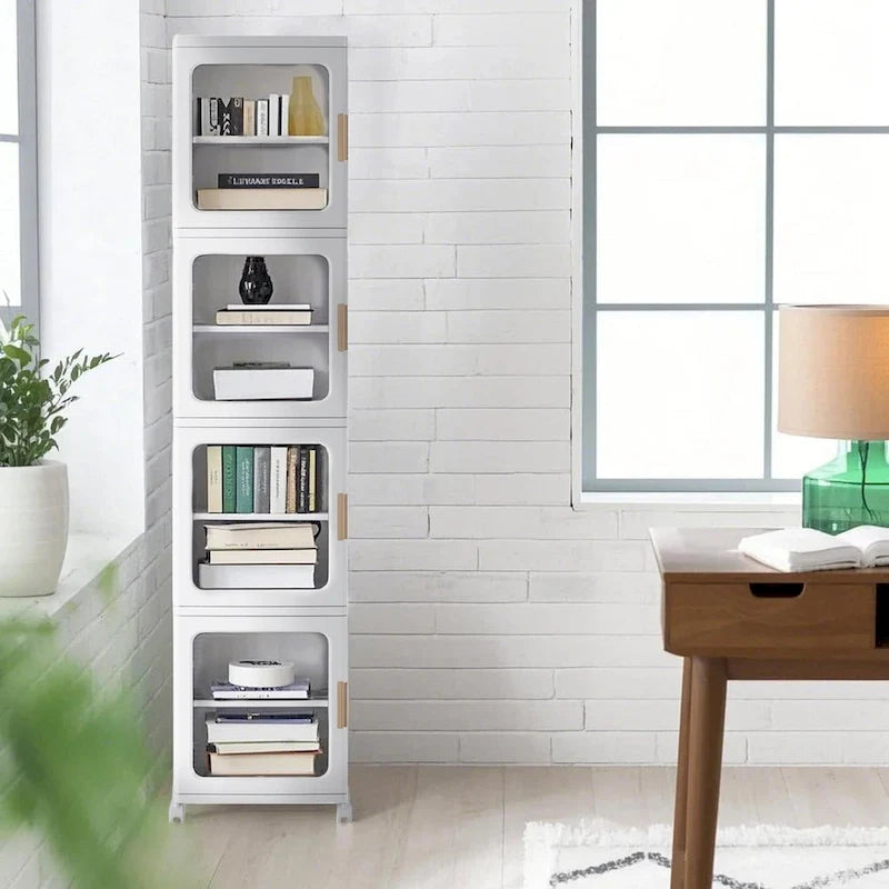 Meuble de rangement blanc à 4 niveaux, étroit, pliable et autoportant, pour une seule personne