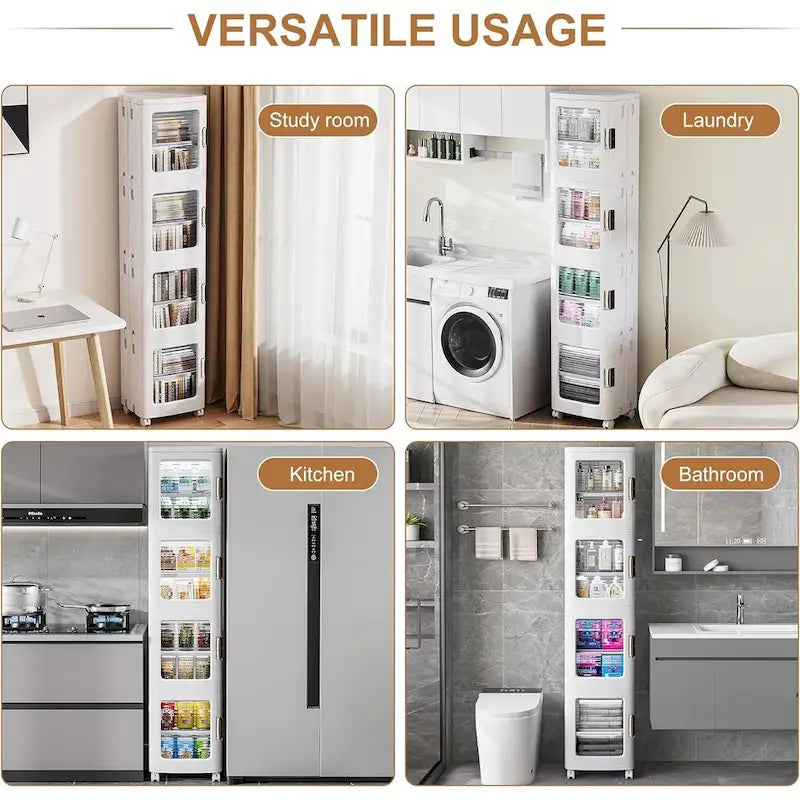 Meuble de rangement blanc à 4 niveaux, étroit, pliable et autoportant, pour une seule personne