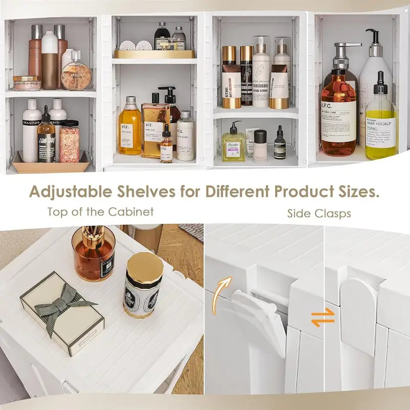 Meuble de rangement blanc à 4 niveaux, étroit, pliable et autoportant, pour une seule personne