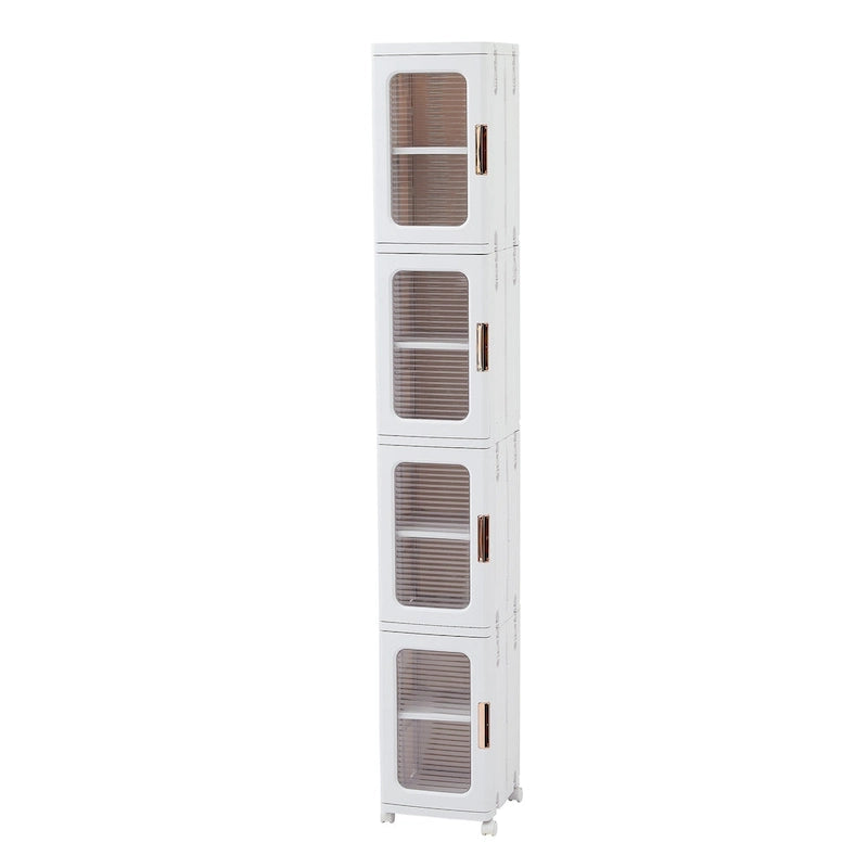 Meuble de rangement blanc à 4 niveaux, étroit, pliable et autoportant, pour une seule personne