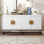 Buffet 4 portes avec étagères réglables, blanc / noir / bleu marine