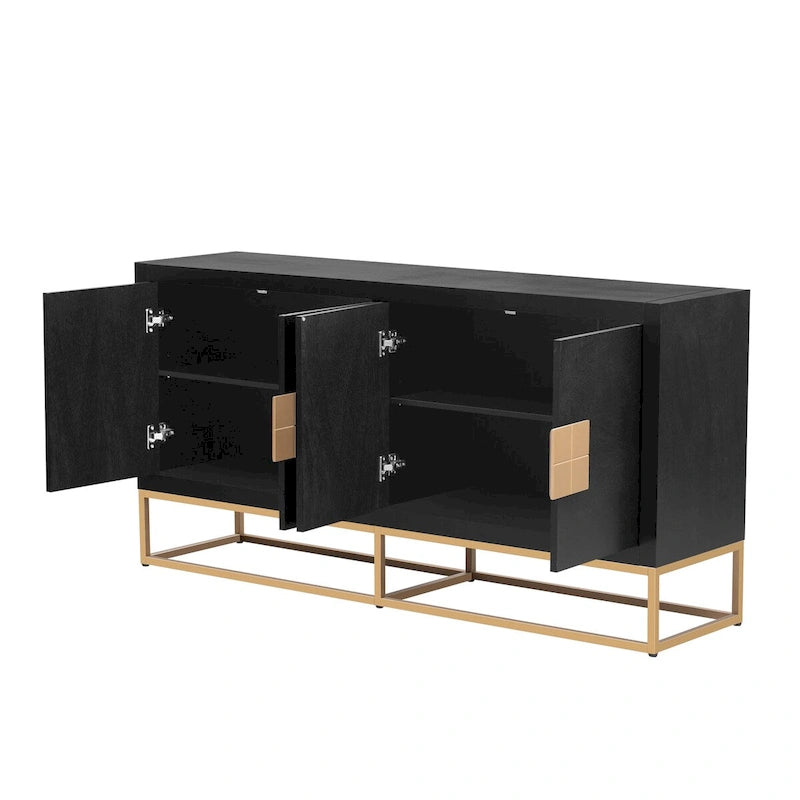 Buffet 4 portes avec étagères réglables, blanc / noir / bleu marine