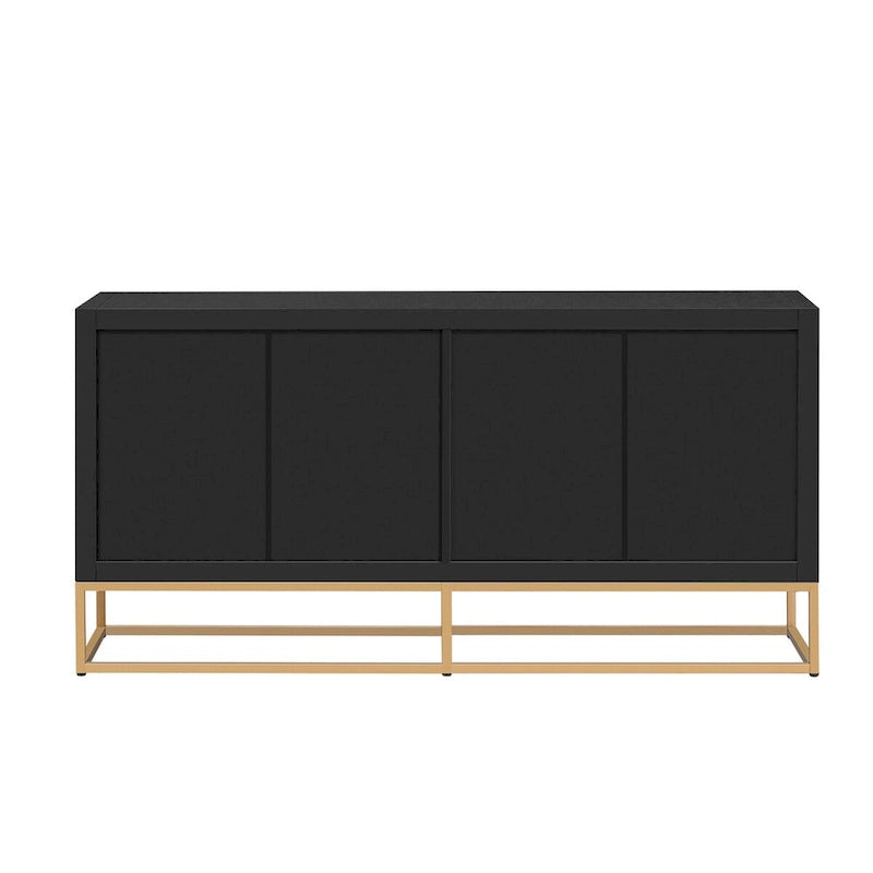 Buffet 4 portes avec étagères réglables, blanc / noir / bleu marine