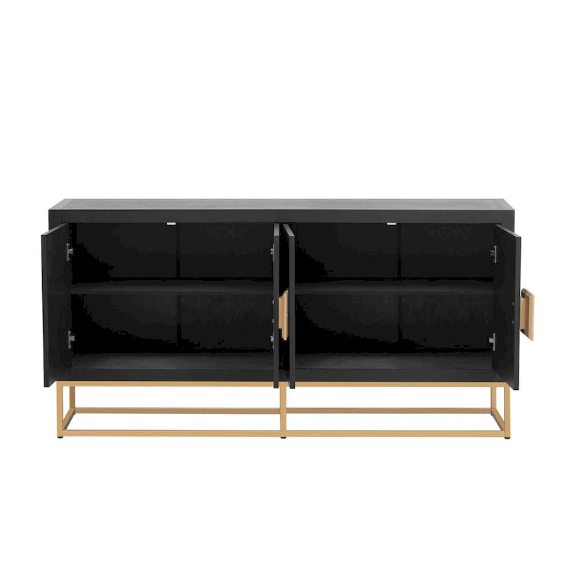 Buffet 4 portes avec étagères réglables, blanc / noir / bleu marine